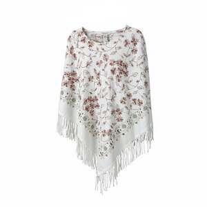 Rachel Zoe Floral Embroidered Fringed Poncho Shawl in White/Blush